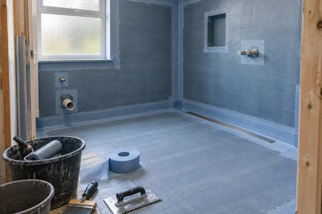 Wet room tanking and waterproofing during installation